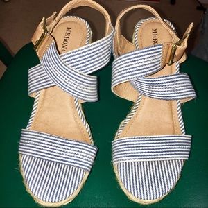BLUE AND WHITE STRIPED WEDGES